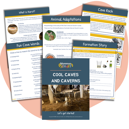 pages from cool caves and caverns lesson for kids