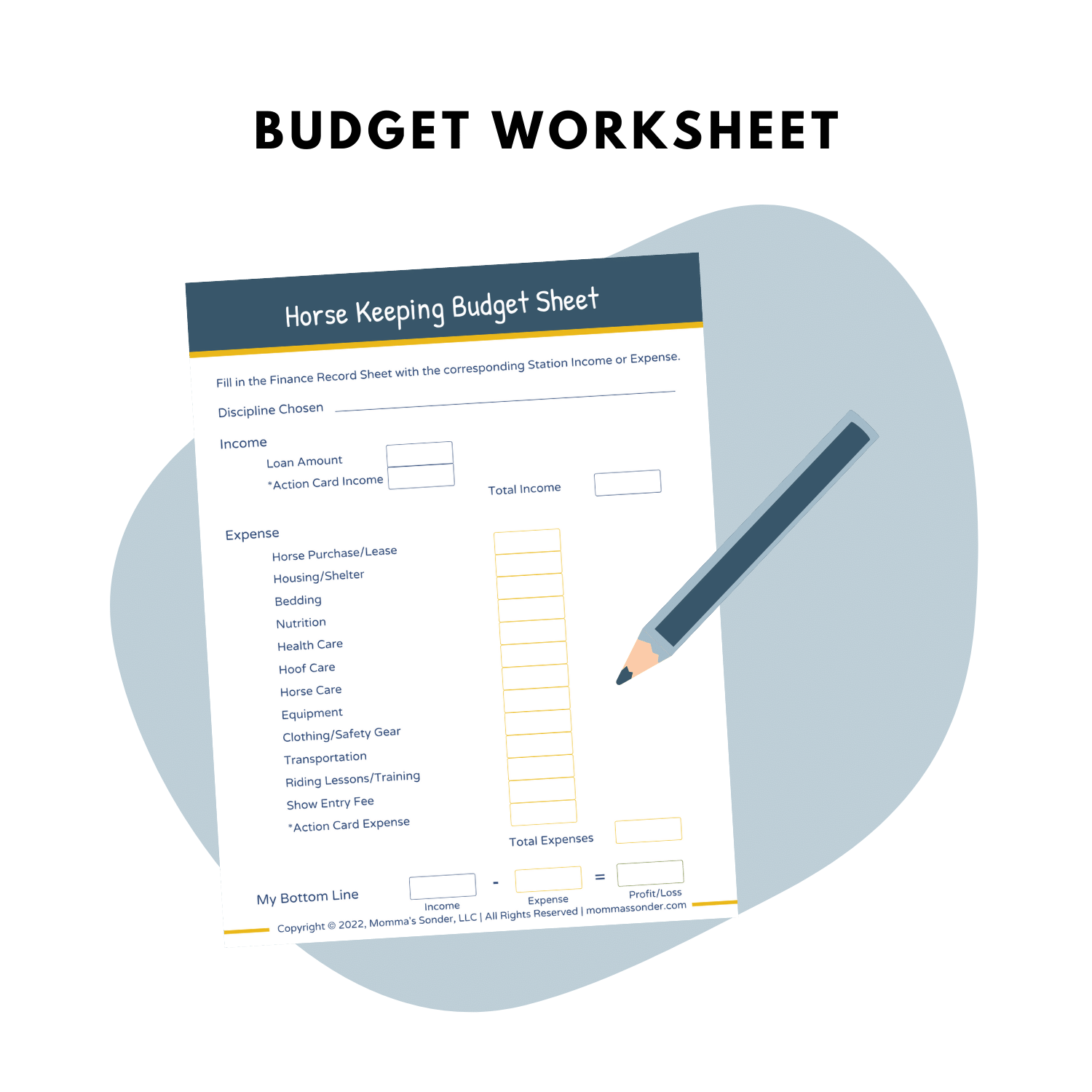 horse record keeping budget sheet for kids