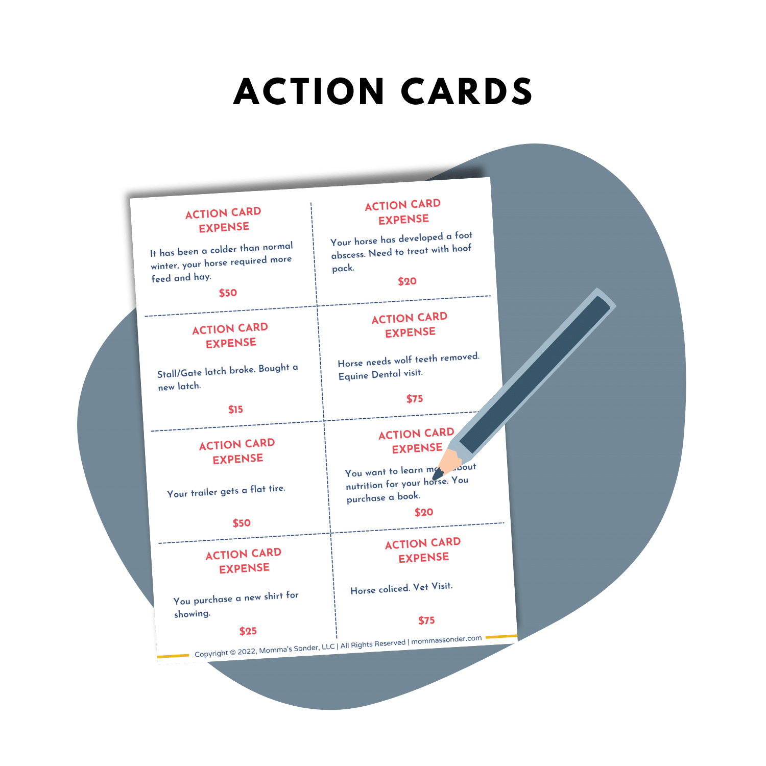 horse record keeping activity action cards for kids