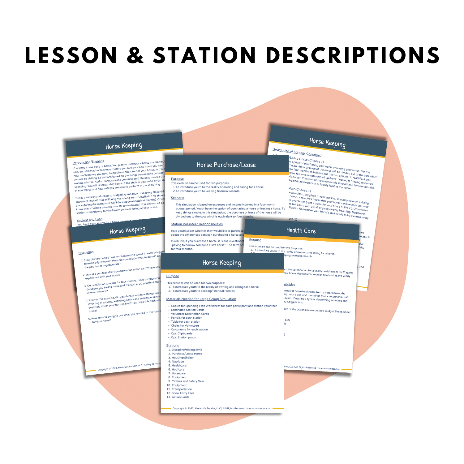 lesson plan pages from horse record keeping lesson for kids