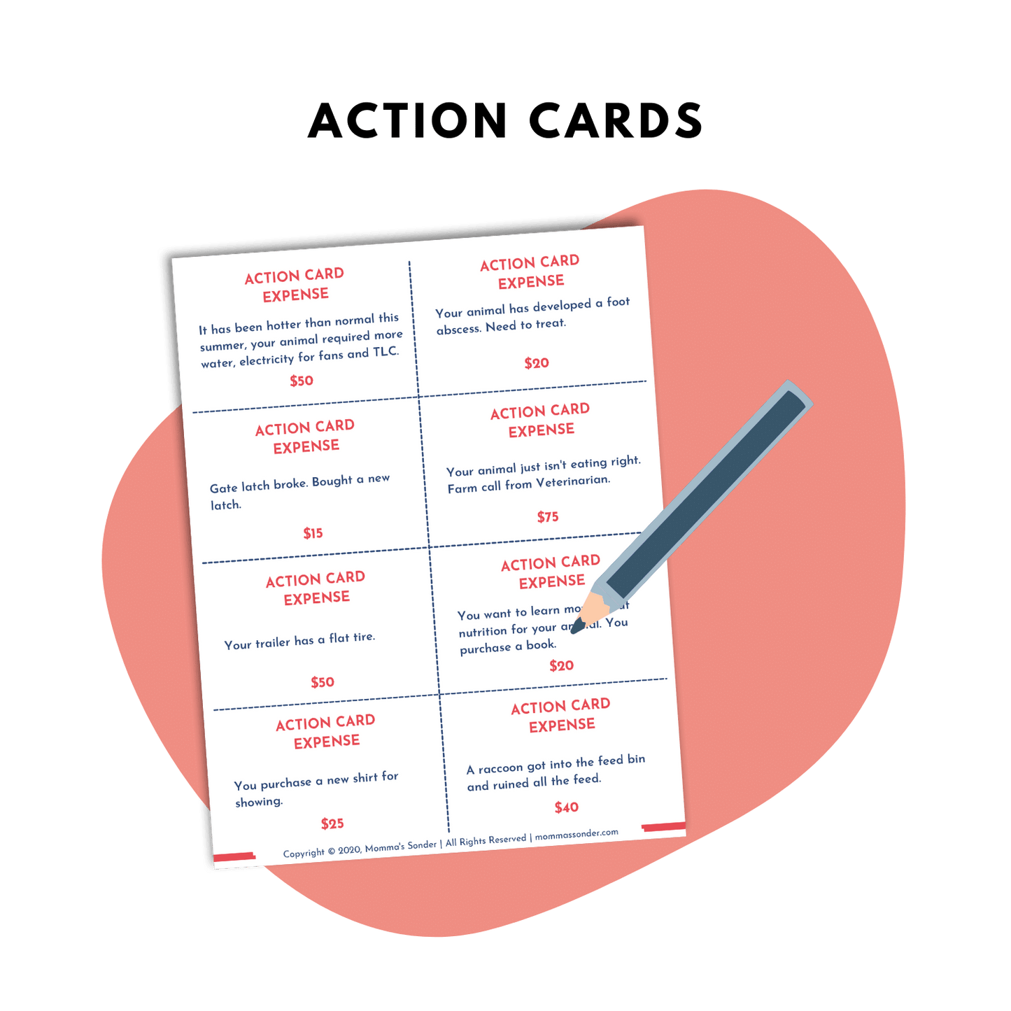 real life action cards for livestock record keeping activity